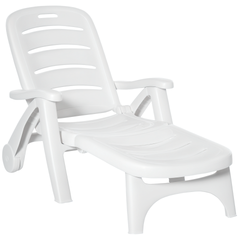 Outsunny Outdoor Chaise Lounge Chair on Wheels, Waterproof, Quick Assembly, Folding, 5 Level Adjustable Backrest for Pool, White