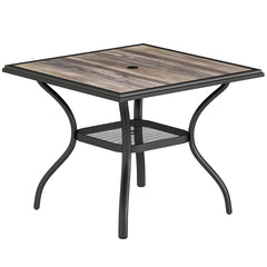 Outsunny 37" Square Outdoor Dining Table for 4, Patio Table with Umbrella Hole, Shelf, Faux Wood Top for Garden, Backyard, Gray