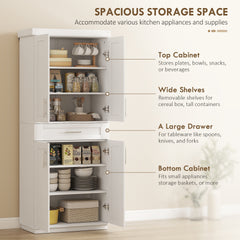 HOMCOM Modern Kitchen Pantry Freestanding Cabinet Cupboard with Doors and Drawer, Adjustable Shelving, White