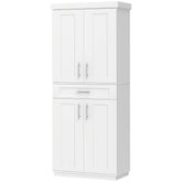 HOMCOM Modern Kitchen Pantry Freestanding Cabinet Cupboard with Doors and Drawer, Adjustable Shelving, White