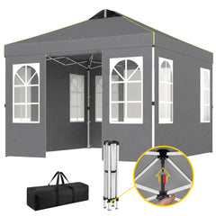 Outsunny 9.6 x 9.6 ft Pop Up Canopy Tent with Sidewalls, One Push Setup, UPF50+ Portable Instant Canopy Shelter, Dark Gray