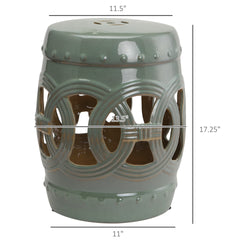 Outsunny 14" x 17" Ceramic Garden Stool with Double-Coin Knotted Ring Design, Glazed Decorative Outdoor Stool, Green
