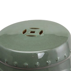 Outsunny 14" x 17" Ceramic Garden Stool with Double-Coin Knotted Ring Design, Glazed Decorative Outdoor Stool, Green
