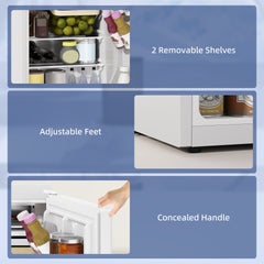 HOMCOM 2.5 Cu.Ft Mini Fridge, Single Door Compact Refrigerator with Freezer, Adjustable Thermostat, Reversible Door, White