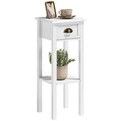 HOMCOM 2-Tier Side Table with Drawer and Shelf, End Table for Living Room and Hallway, White