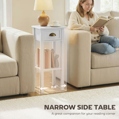 HOMCOM 2-Tier Side Table with Drawer and Shelf, End Table for Living Room and Hallway, White