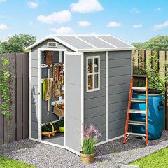 Outsunny 6' x 4' Outdoor Storage Shed, Plastic Shed with Floor, Window, Lockable Door and Vents for Outdoor Patio Storage, Gray
