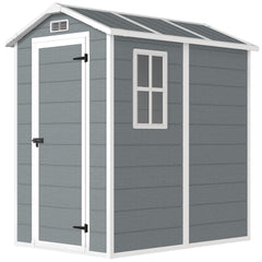 Outsunny 6' x 4' Outdoor Storage Shed, Plastic Shed with Floor, Window, Lockable Door and Vents for Outdoor Patio Storage, Gray