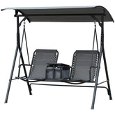 Outsunny 2-Seat Outdoor Porch Swing, with Pivot Storage Table, Cup Holder, & Adjustable Overhead Canopy, Stand's Skid-Resistant Feet Pad, Breathable Mesh Seat, Steel Frame, for Patio, Gray