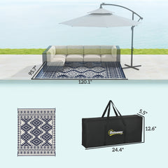 Outsunny Reversible Outdoor Rug, Waterproof Plastic Straw with Carry Bag, 8' x 10', Blue & White Rhombus Border