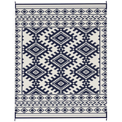Outsunny Reversible Outdoor Rug, Waterproof Plastic Straw with Carry Bag, 8' x 10', Blue & White Rhombus Border