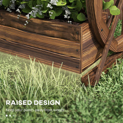Outsunny Wooden Wagon Planter Box, 2-Tier Raised Garden Bed, for Vegetables Flowers Herbs, 22" x 13" x 22"