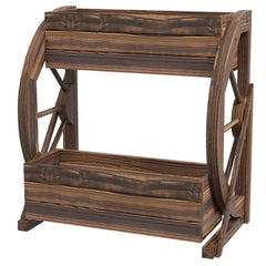 Outsunny Wooden Wagon Planter Box, 2-Tier Raised Garden Bed, for Vegetables Flowers Herbs, 22" x 13" x 22"