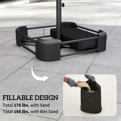 Outsunny Garden Parasol Base 176 lbs Sand Filled Heavy Duty Stand for Cantilever Umbrellas and 1.9" Poles Black