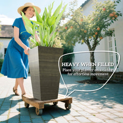 Outsunny Set of 3 Tall Planters, 28" Outdoor Planter w/ Drainage Holes, Faux Wood Plastic Flower Pots, Dark Brown
