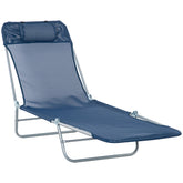 Outsunny Folding Chaise Lounge Chair, Pool Sun Tanning Chair, Outdoor Lounge Chair with Reclining Back, Breathable Mesh Seat, Headrest for Beach, Yard, Patio, Dark Blue