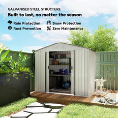 Outsunny 7x4 Garden Shed, Storage Shed with 4 Vents & 2 Sliding Doors, Garden Tool House for Backyard, Patio, Garage, Lawn,White
