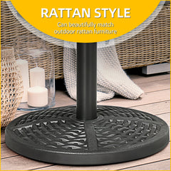 Outsunny 30 lbs. Market Umbrella Base Holder 18" Heavy Duty Round Parasol Stand with Rattan Design for Patio, Black