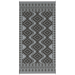 Outsunny Reversible Outdoor Rug, Waterproof Plastic Straw with Carry Bag, 9' x 18', Black & Gray Rhombus Border