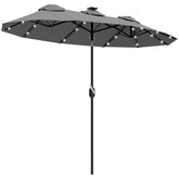 Outsunny Double-sided Patio Umbrella, 9.7' Outdoor Umbrella with Tilt and Crank, LED Solar Light and 12 Ribs, Gray