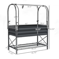 Outsunny Raised Garden Bed with Legs and Cover, Metal Elevated Planter Box with Bottom Shelf and Liner for Vegetables, Dark Gray