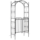Outsunny 84" Garden Arch Arbor with Gate, Metal Arch Trellis, Garden Archway for Climbing Vines, Wedding Ceremony Decoration, Flourishes & Arrow Tips, Black