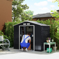 Outsunny 7'x4' Metal Outdoor Shed Organizer & Garden Storage with 4 Vents for Airflow & 2 Easy Sliding Doors - Dark Gray