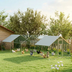 PawHut Large Chicken Coop Metal Chicken Run with Waterproof and Anti-UV Cover, Spire Shaped Walk in Fence Cage Hen House for Outdoor and Yard Farm Use, 1" Tube Diameter, 9.8' x 26.2' x 6.6'