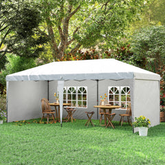 Outsunny 10' x 20' Pop Up Canopy Tent with 4 Sidewalls, Instant Gazebo with Carry Bag for Garden, Patio, White