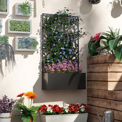 Outsunny Metal Garden Bed with Trellis for Climbing Plants, Freestanding or Wall Mounted Flower Bed for Garden, Patio, Balcony