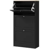 HOMCOM Modern Shoe Storage Cabinet with 3 Flip Drawers and Adjustable Shelves for 12-18 Pairs of Shoes, Black