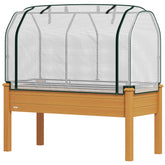 Outsunny Raised Garden Bed with PE Greenhouse Cover Outdoor Planter Box for Herbs and Vegetables, 48 x 22 x 46 inch, Sand