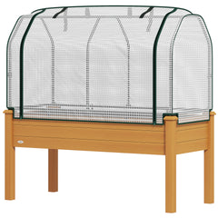 Outsunny Raised Garden Bed with PE Greenhouse Cover Outdoor Planter Box for Herbs and Vegetables, 48 x 22 x 46 inch, Sand