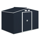Outsunny 9' x 6' Outdoor Storage Shed, Garden Tool Metal Shed with Foundation Kit, Double Lockable Door, Air Vents and Sloping Roof, for Backyard, Patio, Lawn, Dark Gray