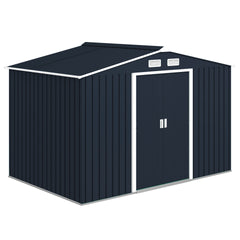 Outsunny 9' x 6' Outdoor Storage Shed, Garden Tool Metal Shed with Foundation Kit, Double Lockable Door, Air Vents and Sloping Roof, for Backyard, Patio, Lawn, Dark Gray
