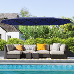 Outsunny Garden Parasol, Double-Sided Sun Umbrella with LED Solar Lights, Patio Parasol for Outdoor, Navy Blue
