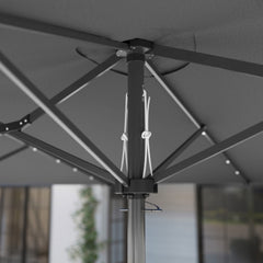 Outsunny Garden Parasol, Double-Sided Sun Umbrella with LED Solar Lights, Patio Parasol for Outdoor, Gray