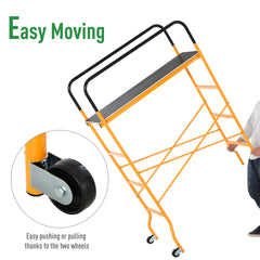 HOMCOM 4-Step Steel 4.6 x 2 x 6 ft. Scaffold 2 Wheels Free Moving for Indoor & Outdoor Decoration Anti-Skid, 440 Pound Capacity