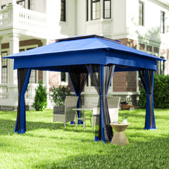 Outsunny Outdoor Patio Pop Up Canopy Gazebo Shelter with Zipper Netting, Carry Bag, 11' x 11', Blue