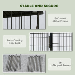 PawHut Metal Chicken Coop, Large Chicken Run with Water-Resistant & Anti-UV Cover for 7-9 Hens, Outdoor Hen House with 10 Doors