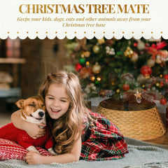 HOMCOM 27 inch Rustic Christmas Tree Skirt, Plastic Woven Christmas Tree Collar for Party, Holiday, Home Decoration, Natural
