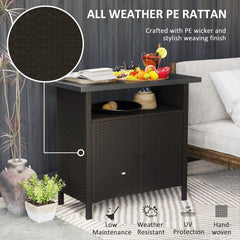 Outsunny Wicker Outdoor Storage Cabinet with Two Doors and Shelf for Outdoor Pool Towel Storage, Dark Coffee