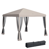 Outsunny 10' x 10' Pop Up Canopy Tent with Netting, Instant Gazebo, Screen House Room with Carry Bag, Height Adjustable, for Outdoor, Garden, Patio, Camping, Beige