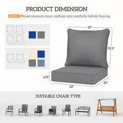 Outsunny Patio Chair Cushions Set of 2 with Seat & Backrest, Fade Resistant Seat Replacement Cushion Set, Gray