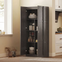 HOMCOM Farmhouse Pantry Cabinet, 71" Tall Kitchen Pantry Storage Cabinet with Soft-Close Hinges, Adjustable Shelves, Espresso