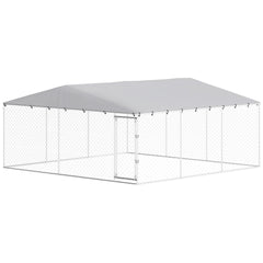 PawHut 15' x 15' x 7' Dog Kennel Outdoor for Small Medium Large Dogs with Waterproof Roof, Silver