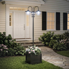 Outsunny 74.5" 3-head Solar Lamp Post Light with Planter, Solar Pole Lights Outdoor Waterproof LED Lighting for Backyard Pathway Patio Lawn Driveway Decor, Black