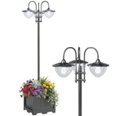 Outsunny 74.5" 3-head Solar Lamp Post Light with Planter, Solar Pole Lights Outdoor Waterproof LED Lighting for Backyard Pathway Patio Lawn Driveway Decor, Black
