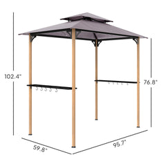 Outsunny 8' x 5' Grill Gazebo, Double Tiered Barbecue Grill Gazebo Shelter with 2 Side Shelves and 10 Hooks for Patio, Garden