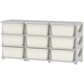 Qaba 29.5" 3 Tier Kids Storage Unit Dresser Tower w/ 9 Drawers, Cream White